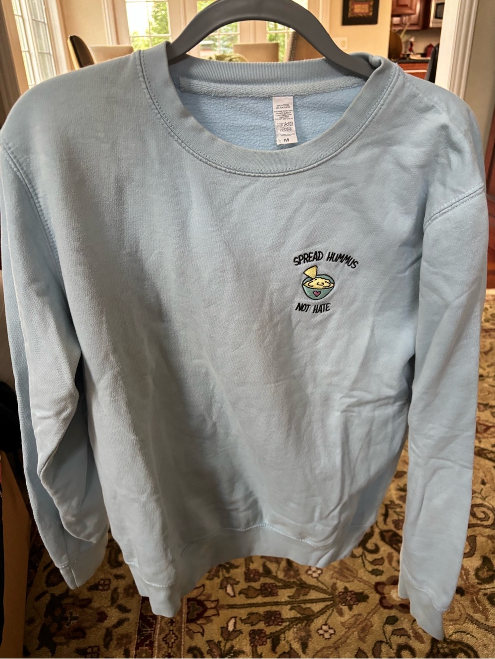 Light Blue 'Spread Hummus Not Hate' Crewneck Sweatshirt